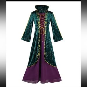 Women Winifred Sanderson Dress Halloween Witch Cosplay Costume Green